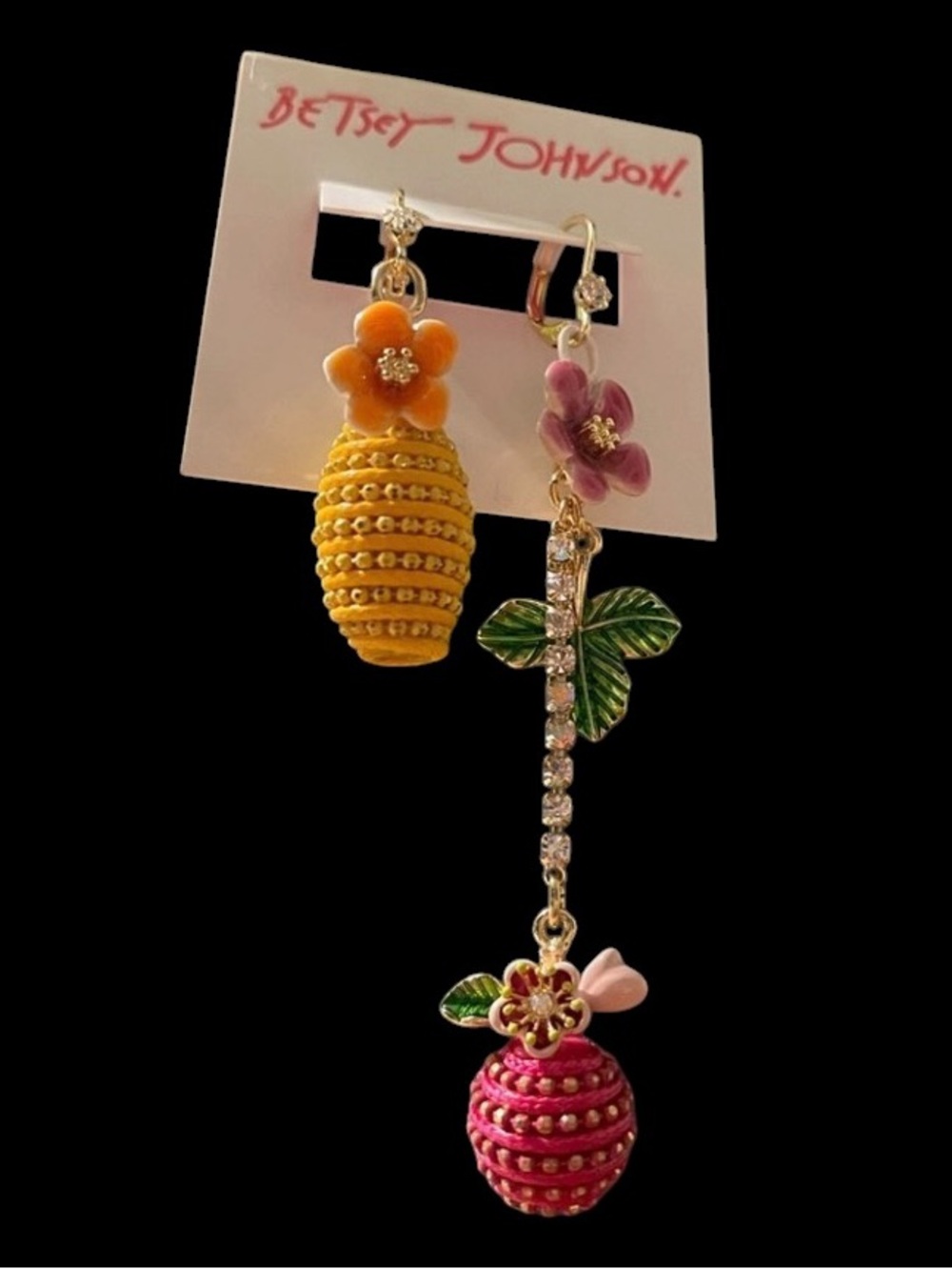 BETSEY JOHNSON Mismatched Tropical Drink Coconut Cups Tiki Resort Earrings NWT